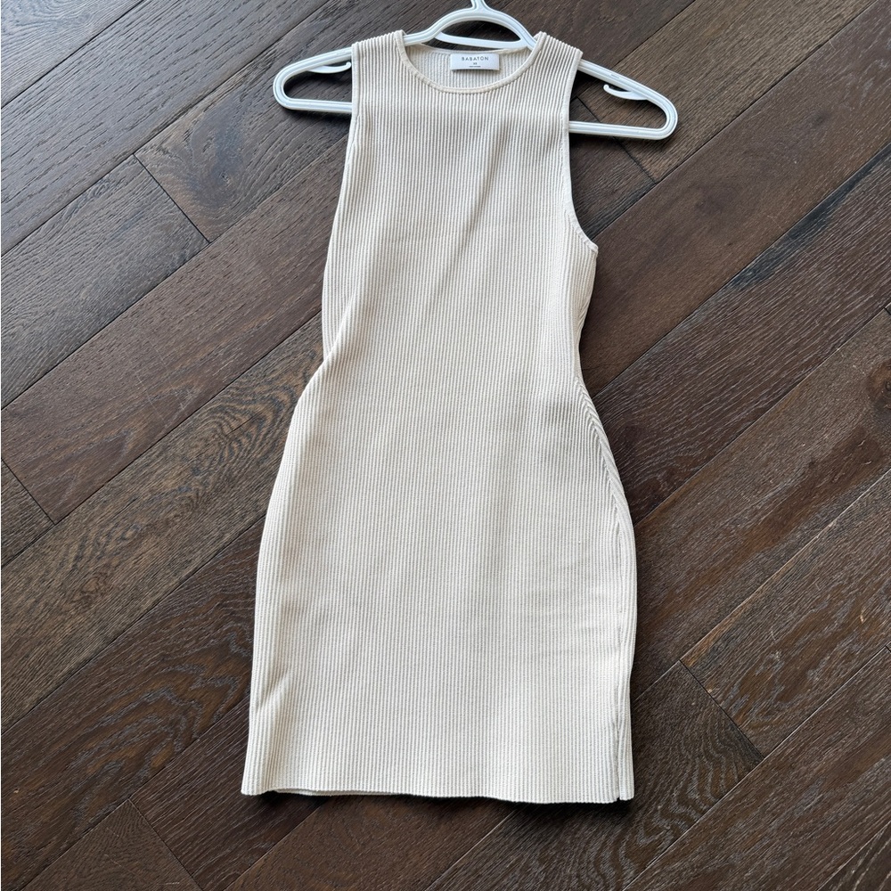 Aritzia Cream Ribbed Sleeveless Mini Dress